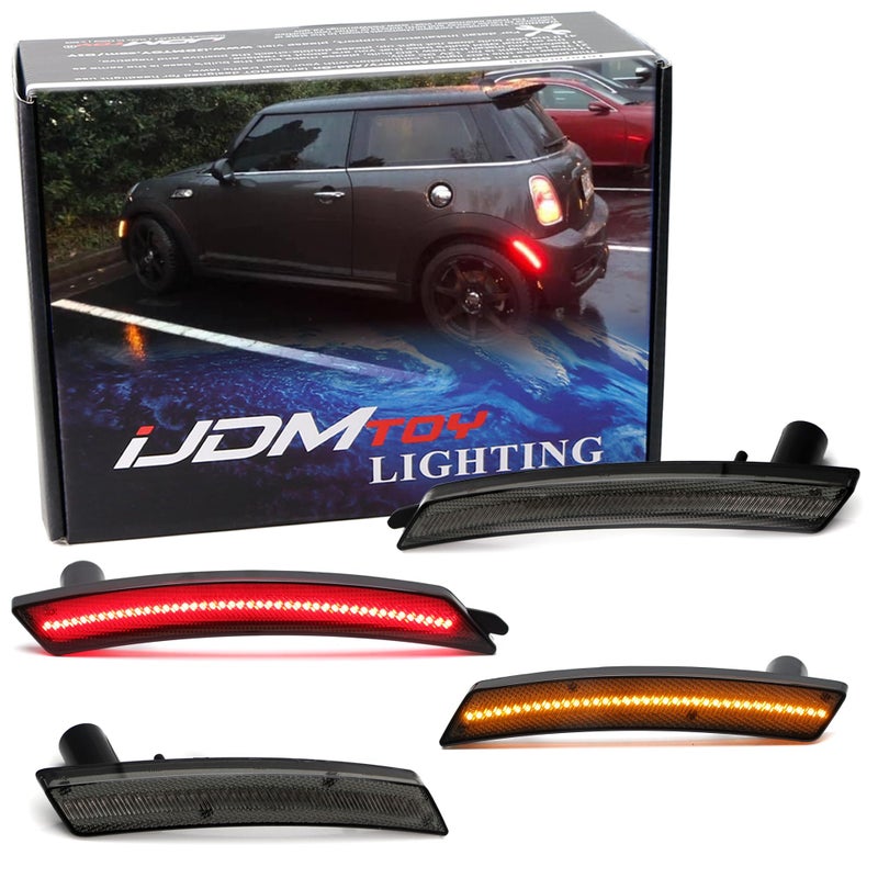 iJDMTOY Smoked Lens Amber/Red Full LED Side Marker Light Kit Compatible With 2007-2013/14 MINI Cooper R55 R56 R57 R58 R59 R60 R61, Powered by Total 160-SMD LED, Replace OEM Sidemarker Lamps - Image 1